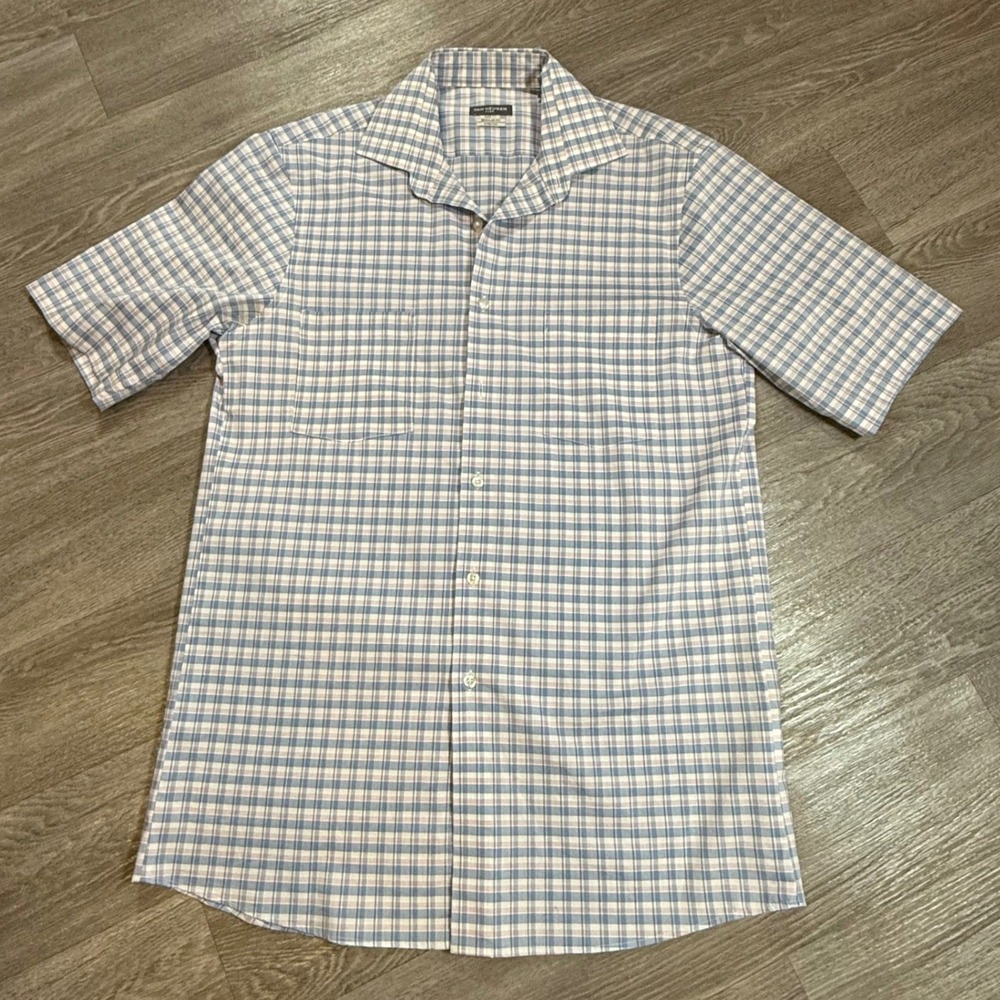 VAN HEUSEN Mens Flex‎ Regular Fit Stretch Plaid Short Sleeve Button Up Shirt M